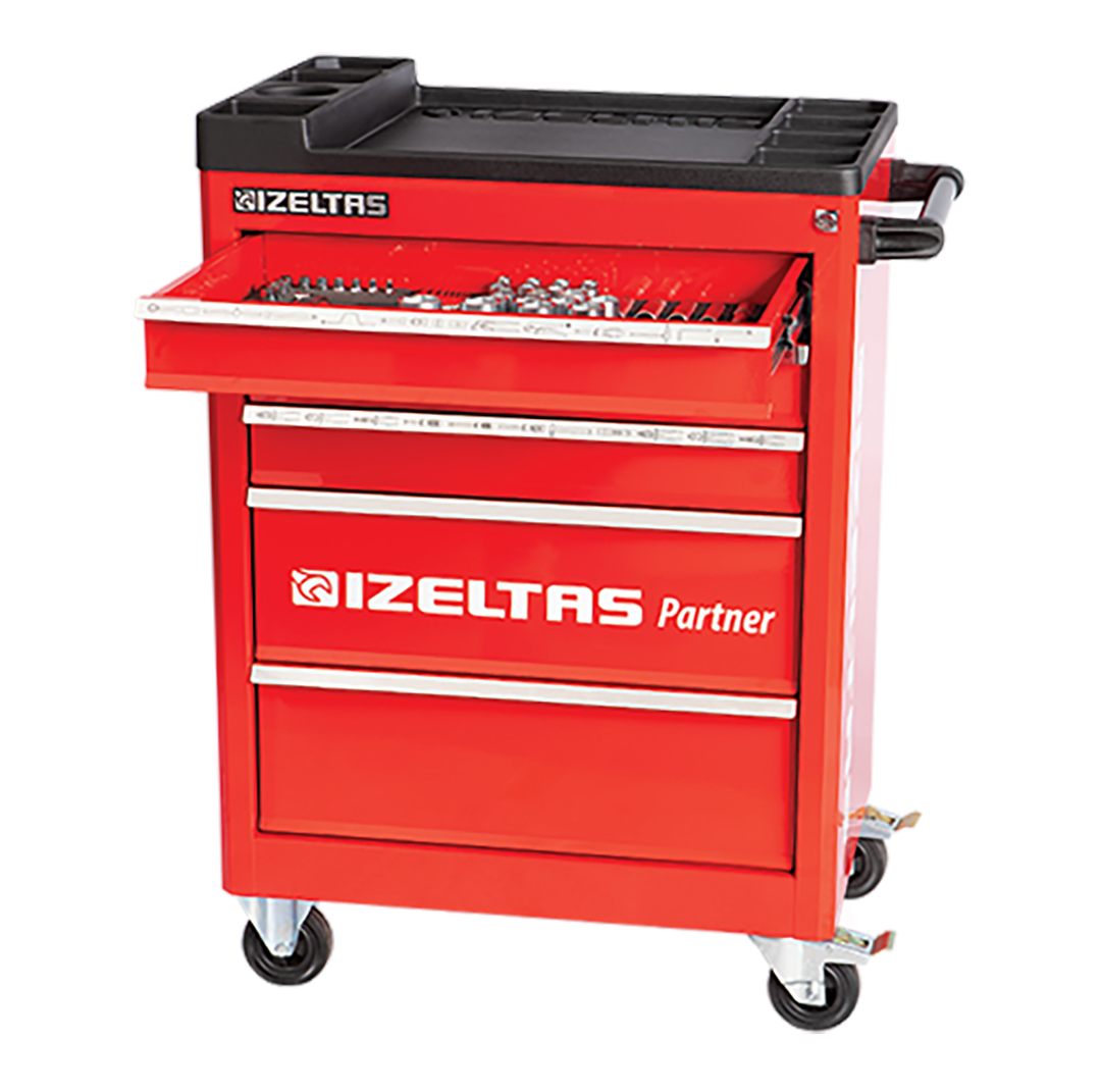 İzeltaş Partner Serisi Takım Dolabı Kırmızı Dolu 118 Parça (5 Çekmeceli)